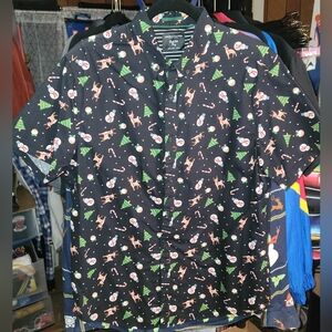 Mens Demin & Flower Christmas Button Down Large